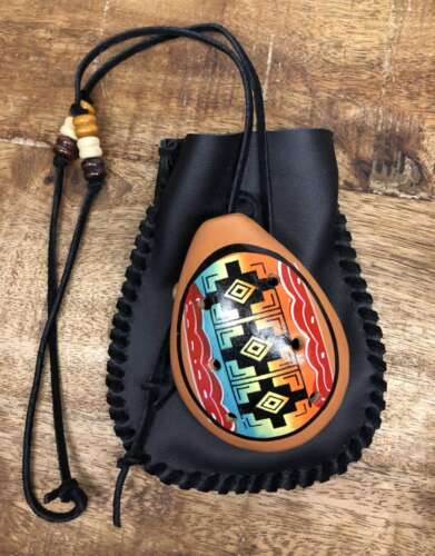 Handmade Peruvian Ocarina with Leather Pouch