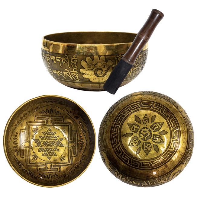 Sri Yantra Ancient Design Handcrafted Singing Bowl 5in