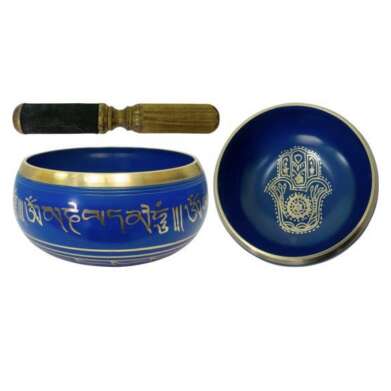 Brass Tibetan Singing Bowl - Fatima Hand - Blue