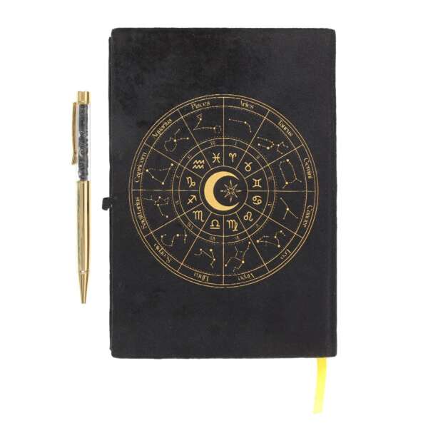 Black Velvet Astrology Wheel Journal With Obsidian Pen